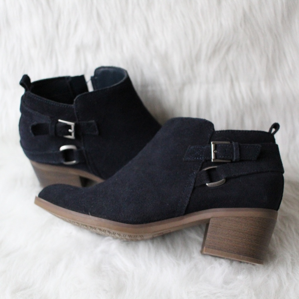 Sonoma Genuine Suede Navy Blue Stacked Heel Boots